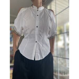 Zac Posen White Embroidered Lantern-Sleeve Blouse – Women’s Size 8